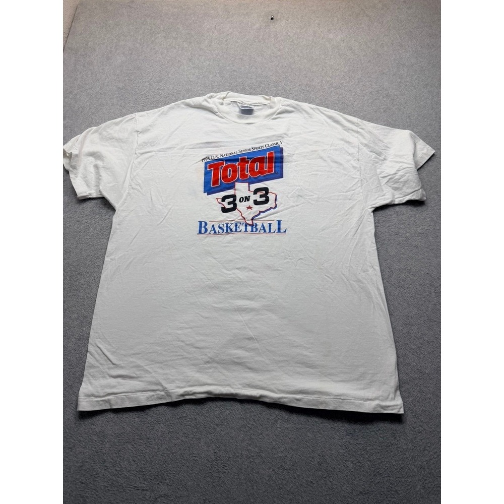 Vintage 1995 Hanes Beefy-T Total 3 on 3 Basketball T-Shirt XXL White Made in USA